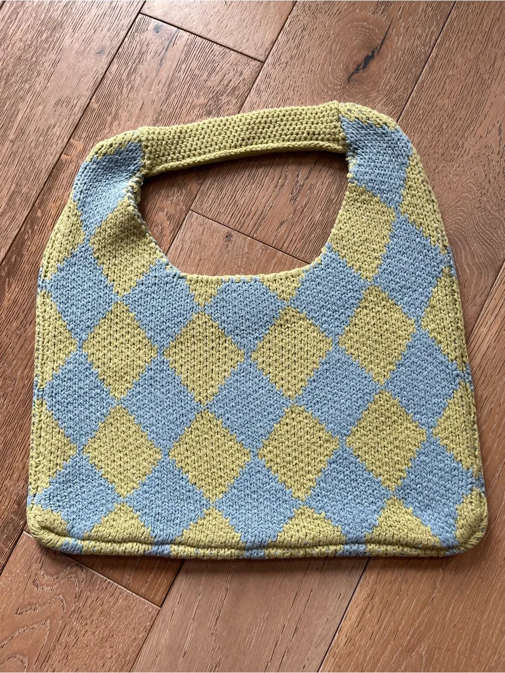 KOPARI Tote Limited Edition Argyle Diamond Logo Knit NAUTICAL Green Blue 13”x17”